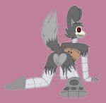  anthro anus bone bra butt butt_heart canid canine canis clothed clothing digital_media_(artwork) female flat_chested fur genitals grey_body grey_fur hair hi_res hybrid lagomorph leporid machine mammal nude pawpads paws pink_background pussy rabbit red_eyes robocattnsfw robot robotic_arm robotic_leg rose_(robocatt) sharp_teeth simple_background skull solo teeth underwear wolf 