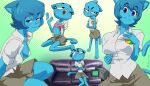 2025 3_toes 5_fingers absurd_res animal_humanoid anthro bangs barefoot black_eyebrows black_whiskers blue_ears blue_eyebrows blue_eyes blue_hair blue_tail blush blush_lines bottomwear bra breasts camera cartoon_network casting_couch cat_humanoid cleavage clothed clothed_anthro clothed_female clothing crossed_arms domestic_cat dress_shirt eyebrow_through_hair eyebrows eyelashes fangs fanning fanning_self feet felid felid_humanoid feline feline_humanoid felis female female_anthro female_humanoid fingers furniture grey_bottomwear grey_clothing grey_skirt hair hi_res humanoid humanoid_hands inker_comics kneeling leaning leaning_forward looking_at_viewer looking_away mammal mammal_humanoid medium_breasts mouth_closed multiple_images nicole_watterson open_clothing open_mouth open_shirt open_topwear paws pink_bra pink_clothing pink_nose pink_tongue pink_underwear pointy_ears prick_ears shirt short_hair short_sleeves signature sitting skirt small_breasts sofa solo standing tail tail_under_skirt teeth the_amazing_world_of_gumball toes tongue topwear translucent translucent_hair underwear video_camera whiskers white_clothing white_shirt white_topwear