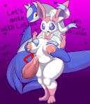  adeviantcritter anthro areola big_breasts blue_body blue_eyes bodily_fluids breasts duo english_text female generation_3_pokemon genital_fluids genitals hand_on_breast hi_res latios legendary_pokemon male male/female nintendo nipples open_mouth penis pokemon pokemon_(species) pokemorph precum red_eyes text thick_thighs white_body 