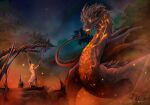 absurd_res altar bound dragon female feral fire forest hi_res human j._r._r._tolkien king_kong_(2005) king_kong_(series) lerionproject male mammal middle-earth_(tolkien) mythological_creature mythological_scalie mythology plant rope sacrifice scalie size_difference smaller_female smaug standing the_hobbit tree wooden_structure
