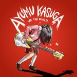  artist_name azumanga_daioh azumanga_daioh&#039;s_school_uniform bent_over black_hair breasts brown_shoes character_name commentary copyright_name electric_bass_guitar guitar guitar_strap hashtag-only_commentary hendraibyouka highres holding holding_guitar holding_instrument instrument kasuga_ayumu loafers long_sleeves medium_hair neck_ribbon parody pink_serafuku pink_shirt playing_guitar pleated_skirt poster_parody red_background red_ribbon red_skirt red_trim ribbon romaji_text sailor_collar school_uniform scott_pilgrim_(series) scott_pilgrim_vs_the_world_(movie) serafuku shadow shirt shoes signature simple_background skirt small_breasts socks star_(symbol) symbol-only_commentary white_sailor_collar white_socks winter_uniform 