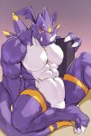  abs bandai_namco breasts digimon fakemon looking_at_viewer male murasadramon muscular muscular_male pecs sitting solo zex 