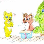  anthro box canid canine christmas container cute_expression cute_eyes duo female fox hi_res holidays hugo_(jungledyret) jungledyret_hugo male male/female mammal plant rita_(jungledyret) tree yordraw 