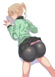  ass bent_over blonde_hair boyshort_panties breasts clothes_lift green_sweater looking_at_viewer original oteruko_(wanabeee) panties pleated_skirt shorts shorts_under_skirt skirt skirt_lift sweatdrop sweater top-down_bottom-up underwear 