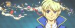 1boy :3 alternate_color blonde_hair blue_background blue_cape blue_eyes cape caramel_(ragnarok_online) card carrot closed_mouth coin cokeboy commentary creature dagger diamond_(gemstone) english_commentary gold_trim grape_juice hedgehog high_wizard_(ragnarok_online) highres jewelry juice knife log looking_afar looking_to_the_side lunatic_(ragnarok_online) male_focus milk_carton mini_demon mushroom piglet poring ragnarok_online ring savage_babe shirt short_hair slime_(creature) smile solo stuffed_animal stuffed_rabbit stuffed_toy treasure_chest weapon white_shirt 