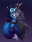  absurd_res anthro canid canine canis clothing duo female hi_res hybrid kissing male male/female mammal net_stockings shirtless siriussly 