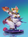  absurd_res anthro armor bat belly belly_tuft big_breasts big_ears bikini_armor blonde_hair bracers breasts candle cape clothed clothing d20 demon dice digital_media_(artwork) digital_painting_(artwork) duo fantasy female fishnet gorget hair hi_res magic mammal navel overweight overweight_anthro overweight_female pauldron pineconedraws pink_eyes reaching_out red_eyes short skimpy smile solo_focus summoning thick_arms thick_calves thick_thighs tuft unconvincing_armor white_body yellow_nose 