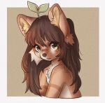  2020 anthro brown_body brown_fur brown_hair canid canine canis chowba domestic_dog ear_piercing female fur green_eyes hair hazel_(lewdshiba) inner_ear_fluff lewdshiba long_hair looking_at_viewer mammal piercing plant plant_hair pseudo_hair solo tuft white_body white_fur 