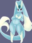  anthro blue_body blush eeveelution female generation_1_pokemon generation_4_pokemon genitals hi_res hybrid looking_at_viewer lopunny nintendo pokemon pokemon_(species) pussy simple_background solo vaporeon vidfox 