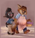 3_toes 4_fingers accessory anthro apron barefoot basket biped black_body black_claws black_ears black_eyebrows black_fur black_nose black_wool blue_bottomwear blue_clothing blue_eyes blue_headband blue_pants blue_shirt blue_topwear bottomwear bovid brown_body brown_eyebrows brown_fur brown_hair brown_hooves brown_inner_ear canid canine caprine claws clothed clothed_anthro clothed_female clothed_male clothing cloven_hooves container countershade_face countershading disney duo eyebrows eyelashes feet female female_anthro fingers flat_chested fluffy fluffy_tail fox fully_clothed fully_clothed_anthro fully_clothed_female fully_clothed_male fur gideon_grey grey_background grey_body grey_countershading grey_face grin hair headband hi_res holding_basket holding_container holding_object hooved_fingers hooved_toes hooves id_card larger_male male male/female male_anthro mammal narrowed_eyes open_mouth open_smile overweight overweight_anthro overweight_male pants pattern_clothing pattern_shirt pattern_topwear pawpads pink_apron pink_clothing pink_pawpads plaid plaid_clothing plaid_shirt plaid_topwear plantigrade plantigrade_pawpads rain1940 red_fox romantic romantic_couple sharla_(zootopia) sheep shirt short_hair short_tail simple_background size_difference smaller_female smile tail tan_bottomwear tan_clothing tan_pants teeth toe_claws toes topwear true_fox undershirt walking white_body white_clothing white_countershading white_fur white_inner_ear white_sclera white_shirt white_topwear wool_(fur) zootopia