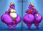  anthro balls big_butt butt dragon genitals girly hi_res huge_butt male penis purple_body red_wings short_stack small_wings solo sponder spyho suggestive thick_thighs wide_hips wings 