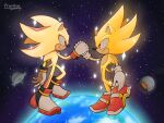 2021 4:3 5_fingers anthro biped black_nose boots chest_tuft clothing cosmic_background countershade_fur countershading digital_drawing_(artwork) digital_media_(artwork) duo earth eulipotyphlan eye_contact fingers footwear fronkus fur gloves glowing glowing_body hand_holding handwear hedgehog hi_res looking_at_another looking_at_partner male mammal moon multicolored_body multicolored_fur planet red_body red_clothing red_eyes red_footwear red_fur red_shoes redraw rocket_boots sega shaded shadow_the_hedgehog shoes side_view signature smile smiling_at_another smiling_at_partner soap_shoes sonic_adventure sonic_the_hedgehog sonic_the_hedgehog_(series) space sparkles star super_form super_shadow super_sonic tan_body tan_countershading tan_fur tuft wallpaper white_clothing white_gloves white_handwear yellow_body yellow_fur
