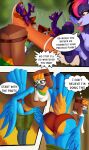 absurd_res avian bird blackmail clothed clothing female female/female group hi_res humanoid indigo_park macaw male male/female mammal mephitid mollie_macaw neotropical_parrot pantyking parrot removed_bottomwear removed_clothing salem_the_skunk skunk topless topless_female true_parrot