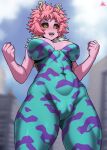  2023 absurd_res ashido_mina big_breasts blush breasts camel_toe clothed clothing female hair hi_res humanoid jmg looking_at_viewer my_hero_academia pink_body pink_hair pink_skin solo tight_clothing 