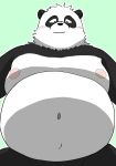  2023 anthro bear belly big_belly black_body black_nose blush giant_panda hi_res kemono koh_say_hello male mammal moobs navel nipples overweight overweight_male simple_background solo white_body 