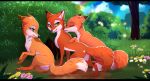 abby_(rukifox) akane_(rukifox) canid canine casual_nudity female feral fox fur genitals green_eyes hi_res hiko_(rukifox) humanoid_genitalia humanoid_genitalia_on_feral humanoid_pussy humanoid_pussy_on_feral licking mammal orange_body orange_fur outside pussy rukifox tongue