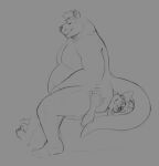 anthro bed belly canid canine duo dusty_(horrorbuns) feet fox furniture hi_res hindpaw horrorbuns looking_down_at_partner lying lying_on_bed male male/male mammal mustelid on_back on_bed otter overweight overweight_male paws red_fox side_view silver_fox sitting sitting_on_bed sitting_on_chest size_difference sketch smile true_fox