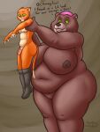  3:4 anthro bear belly big_breasts big_butt boots boots_only breasts butt clothing dialogue domestic_pig duo ear_piercing female flaccid footwear footwear_only genitals green_sclera hi_res holding_partner huge_breasts larger_female male male/female mama_bear mammal mostly_nude nipples nude overweight overweight_female oystercatcher7 penis piercing puss_in_boots_(film) pussy size_difference slightly_chubby smaller_male smile stretch_marks suid suina sus_(pig) thick_thighs wide_hips 