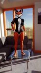 3d_(artwork) 4k_resolution 9:16 absurd_res anthro barefoot beach blender_(software) blender_cycles bodysuit bokeh bracelet breasts cabin canid canine canis claws cleavage clothed clothing cuffs_(clothing) digital_media_(artwork) ear_piercing ear_ring feet female fox foxxy_vixen foxy_(original) furniture glass gold_(metal) hi_res huge_filesize jewelry latex leather leather_clothing mammal metal painting_(artwork) pawpads paws piercing pinup pose ring_piercing sand seaside skinsuit solo spotlight summer swimwear table tail tight_clothing traditional_media_(artwork) wall_(structure) window 