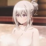  1girl anime_screencap bathing breasts cleavage commentary_request flower highres large_breasts lily_(flower) lily_(spy_kyoushitsu) non-web_source solo spy_kyoushitsu upper_body 