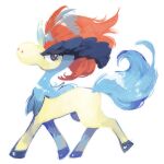  animal_focus closed_mouth commentary_request from_side full_body keldeo looking_at_viewer no_humans nostrils pokemon pokemon_(creature) red_eyes satotsu simple_background solo white_background 