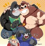 age_difference anthro ape arm_around_another arm_around_back arm_around_neck arm_around_shoulders beard biceps big_daddy_(sing) black_body black_clothing black_fur black_jacket black_leather_jacket black_topwear blue_bottomwear blue_clothing blue_jeans blue_pants blush blush_lines bottomwear brown_body brown_eyes brown_fur bulge burglar cheering clothing cranky_kong criminal crossover crouching denim denim_bottomwear denim_clothing donkey_kong_(character) donkey_kong_(series) eyewear facial_hair fangs father_(lore) father_and_child_(lore) father_and_son_(lore) fist fists_clenched fur gang gangster gesture glasses gold_(metal) gold_jewelry gold_necklace gold_ring gorilla green_clothing green_shirt green_topwear grey_beard grey_facial_hair grinning_at_viewer group hand_feet hand_gesture hand_on_neck hand_on_shoulder haplorhine hi_res hyaku_(artist) illumination_entertainment jacket jeans jewelry johnny_(sing) king leather leather_clothing leather_jacket leather_topwear looking_at_viewer male mammal manly mostly_nude muscular muscular_anthro muscular_male necklace necktie necktie_only nintendo nuzzling older_anthro older_male one_eye_closed pants parent_(lore) parent_and_child_(lore) parent_and_son_(lore) pecs pose posing_for_picture primate prince purple_clothing purple_shirt purple_topwear raised_arm raised_fist raised_hand red_clothing red_necktie red_shirt red_topwear robber royalty shirt sing_(movie) son_(lore) stroking_beard teeth thick_arms thief thinking thoughtful_expression thug tongue topwear wearing_glasses win-victory-love wink winking_at_viewer younger_anthro younger_male