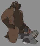 anthro balls balls_on_chest bdsm beard bondage bound brown_body brown_fur canid canine claws deadlaws duo dusty_(horrorbuns) erection facesitting facial_hair fangs fox fur genitals gnollplaying_games goatee grey_body grey_fur gulonine hands_tied hi_res horrorbuns legs_tied looking_down_at_partner lying lynn_grayson_(deadlaws) male male/male mammal muscular muscular_male mustelid musteline musteloidea mutton_chops on_back penis penis_size_difference red_fox restraints rope rope_bondage rope_harness scar silver_fox sitting_on_another size_difference smile teeth true_fox white_body white_fur wolverine