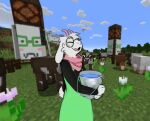 &lt;3 anthro banner blush bovid bovine bucket caprine cattle cheek_tuft clothing cloud container deltarune eyes_closed eyewear facial_tuft fence flower fur fur_tuft glasses grass head_tuft holding_bucket holding_container holding_object horn long_ears male mammal microsoft minecraft mojang open_mouth open_smile outside pink_horn plant pompsadoodle ralsei robe scarf sheep short_tail sky smile solo tail tail_motion tailwag tuft undertale_(series) water white_body white_fur xbox_game_studios 