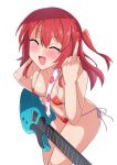  1girl bangs bikini bocchi_the_rock! breasts censored closed_eyes electric_guitar guitar hair_between_eyes instrument ka-9 kita_ikuyo long_hair looking_at_viewer micro_bikini middle_finger mosaic_censoring navel one_side_up red_hair shiny_hair shiny_skin simple_background small_breasts solo standing swimsuit white_background 