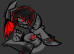 alternative_fashion anthro bent_legs black_clothing black_shirt black_t-shirt black_topwear bloodbat bodily_fluids cel_shading clothing collar electronics emo eye_bags eyeliner fangs floppy_ears footwear genital_fluids genitals grey_background gynomorph holding_object holding_phone intersex knee_tuft lagomorph leaking_precum leg_tuft leporid makeup mammal monochrome nonbinary_(lore) open_mouth penis phone precum rabbit red_eyes red_penis red_shoelaces red_wings sex shaded shirt shoelaces shoes simple_background sketch solo spiked_collar spikes suction_cup t-shirt tapering_penis teeth tentacle_sex tentaclejob tentacles topwear tuft vampire violet_redfern wings