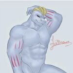 1:1 abs anthro barazoku bedroom_eyes biceps digital_media_(artwork) feelieowo generation_1_pokemon hi_res humanoid looking_at_viewer machoke male mammal muscular muscular_anthro muscular_male narrowed_eyes nintendo nude pecs pokemon pokemon_(species) raised_arm seductive simple_background smile solo