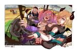  6+girls absurdres animal_ears anya_melfissa anya_melfissa_(indonesian_casual) blonde_hair blue_eyes blush breasts bright_pupils cecilia_immergreen cecilia_immergreen_(1st_costume) demon_horns demon_wings driving fangs fox_ears fox_tail glasses green_eyes highres hololive hololive_dev_is hololive_english hololive_indonesia horns kikirara_vivi large_breasts laughing long_hair looking_at_breasts motor_vehicle motorcycle multicolored_hair multiple_girls nervous_sweating ookami_mio ookami_mio_(casual) pink_hair pointing pointy_ears purple_hair shirakami_fubuki shirakami_fubuki_(loungewear) short_hair sweat tail takahasi_yoshiyuki tractor twintails two-tone_hair virtual_youtuber wheat_field white_pupils wings yuzuki_choco yuzuki_choco_(streetwear) 