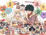  6+boys 6+girls ahoge animal_ears anniversary bald balloon black_hair blonde_hair blue_eyes blue_hair blush bow braid breasts brown_eyes brown_hair cake candy candy_apple candy_cane character_request chinese_clothes cookie cup cupcake earmuffs finger_to_mouth flag flower food fork fruit glasses green_eyes grey_eyes grey_hair hair_bow hair_flower hair_ornament hair_ribbon hairband hat head_wreath heart_balloon high_priest_(toaru_majutsu_no_index) highres hirai_(kagamine) holding holding_food index_(toaru_majutsu_no_index) japanese_clothes jiangshi kamijou_touma kneeling knife konpeitou lab_coat macaron midriff misaka_mikoto multiple_boys multiple_girls mummy navel necktie nephtys niang-niang night_vision_device one_eye_closed open_mouth pancake pink_eyes pink_hair pudding qliphah_puzzle_545 red_eyes red_flower red_hair red_rose ribbon rose safety_pin sakugawa_school_uniform saten_ruiko school_uniform shirai_kuroko shushing sitting skirt smile star_balloon strawberry sunglasses toaru_majutsu_no_index uiharu_kazari vest white_hair wings yellow_eyes 