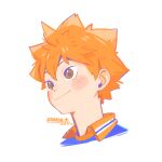  1boy blush brown_eyes character_name closed_mouth collared_shirt commentary_request cropped_shoulders dated haikyuu!! hair_between_eyes hinata_shouyou looking_ahead male_focus orange_hair shirt short_hair simple_background smile solo spiked_hair white_background wing_collar yuyu_(yuyudesu0806) 