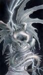  artist_name black_background drachenmagier dragon english_commentary fantasy lightning marker_(medium) no_humans open_mouth original solo traditional_media western_dragon wings 