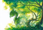  day drachenmagier dragon english_text fantasy forest grass green_theme leaf marker_(medium) nature no_humans original outdoors scenery solo traditional_media tree 