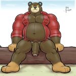  alanottaviano animal_crossing anthro barazoku bear belly brown_bear brown_body brown_fur fur genitals grizzly_(animal_crossing) hi_res male mammal musclegut muscular muscular_male nintendo overweight overweight_male solo ursine 