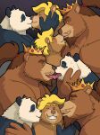  absurd_res anthro bear black_body black_fur blonde_hair blush blush_lines bodily_fluids brown_bear brown_body brown_eyes brown_fur brown_hair cel_shading chin_tuft crown digital_drawing_(artwork) digital_media_(artwork) duo eye_contact eyebrows eyes_closed facial_hair facial_tuft father father_and_child father_and_son french_kissing fur gem giant_panda goatee group hair hand_on_cheek hand_on_chin hand_on_shoulder head_tuft hi_res holding_cheek holding_chin imminent_kiss incest_(lore) jewelry kiss_on_lips kissing kissing_cheek leaning leaning_forward looking_at_another looking_at_partner looking_down_at_partner looking_up_at_partner male male/male mammal multiple_scenes muscular muscular_male overweight overweight_male parent parent_and_child pecs ponytail quasarbearcat rogue shaded side_view simple_background size_difference smile son sweat sweatdrop teeth tongue trio tuft ursine white_body white_fur yellow_eyes 
