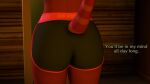  2021 3d_(artwork) animal_crossing anthro bottomwear bubble_butt butt butt_focus chameleon clothed clothing daemont92 detailed_background dialogue digital_media_(artwork) english_text flick_(animal_crossing) girly gym_bottomwear gym_clothing gym_shorts hi_res inside lizard male nintendo rear_view red_body red_scales reptile scales scalie shorts skimpy solo source_filmmaker text workout_clothing 