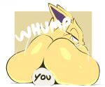  anthro arizonathevixen bedroom big_butt black_eyes butt duo eeveelution english_text facesitting generation_1_pokemon hi_res huge_butt human hyper hyper_butt jolteon looking_back lying mammal nintendo nude on_back onomatopoeia pokemon pokemon_(species) sitting sound_effects text yellow_body 