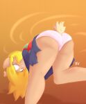  absurd_res accidental_exposure anthro antlers bent_over bingbingo_(artist) blonde_hair blush bottomwear buckteeth butt checkered_clothing clothed clothing deer deltarune doe_with_antlers female freckles hair hi_res horn long_hair mammal motion_lines noelle_holiday orange_background panties panty_shot pattern_clothing pink_clothing pink_underwear red_nose signature simple_background skirt solo teeth tripping undertale_(series) underwear wide_eyed 