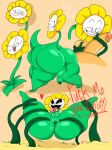 anthro balls big_butt blush butt dialogue elemental_creature flora_fauna flower flower_creature flowey_the_flower genitals japansadface male penis plant spread_butt spreading tongue tongue_out undertale undertale_(series) vines