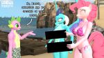  3d_(artwork) absurd_res anthro beach bikini censor_bar clothing digital_media_(artwork) dragon earth_pony equid equine friendship_is_magic gradiusfanatic hasbro hi_res horse mammal my_little_pony pinkie_pie_(mlp) pony princess_ember_(mlp) seaside source_filmmaker spike_(mlp) swimwear 