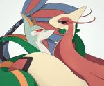  ambiguous_gender blush bodily_fluids coiling duo feral generation_3_pokemon generation_5_pokemon milotic nintendo pheromosa1111 pokemon pokemon_(species) red_eyes reptile scalie serperior smile sweat 