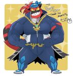  anchor anthro archie_(pok&eacute;mon) bandanna big_muscles bottomwear chain clothing cosplay costume domestic_cat felid feline felis fur generation_7_pokemon hair hi_res huge_muscles huge_pecs hyaku_(artist) incineroar jewelry kemono kerchief male mammal muscular muscular_anthro muscular_male necklace nintendo pokemon pokemon_(species) ponytail skinsuit smile solo team_aqua teeth tight_clothing 