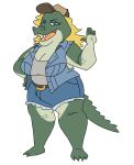 alligator alligatorid anthro barefoot baseball_cap bbqnboots40 big_breasts big_butt blonde_hair bottomwear breasts butt clothing country_girl crocodilian denim denim_bottomwear denim_clothing denim_shorts eyelashes eyeliner feet female florida furrowed_brow gesture green_eyes hair hat headgear headwear hi_res looking_at_viewer makeup membrane_(anatomy) no_shading obese obese_female open_mouth open_smile overweight overweight_female redneck regina_marsh reptile scalie shirt shorts simple_background smile solo tan_underbelly tank_top teal_body teal_scales thick_thighs toes topwear united_states_of_america waving waving_at_viewer webbed_feet wide_hips