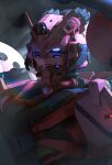  absurdres commentary english_text glowing glowing_eyes gundam gundam_gquuuuuux highres kusami_toka_naku_au mecha mecha_focus mobile_suit no_humans purple_eyes red_gundam robot science_fiction solo upper_body v-fin zeon 