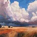 absurdres cloud cloudy_sky commentary cumulonimbus_cloud english_commentary field grass highres hill jimmusilpainter landscape nature no_humans original outdoors painting_(medium) scenery sky storm traditional_media tree wide_shot 
