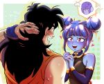  ... 1girl 2boys absurdres anger_vein arm_behind_head black_hair blue_hair blue_skin blush closed_eyes colored_skin commentary detached_sleeves double_bun dragon_ball dragon_ball_heroes dragon_ball_super english_commentary flying_sweatdrops hair_bun heart hetero highres hit_(dragon_ball) multiple_boys open_mouth own_hands_clasped own_hands_together pea-bean purple_skin red_eyes shiny_clothes smile spoken_character spoken_ellipsis sweat teeth unamused vidro_(dragon_ball) yamcha 