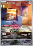  animal_focus artist_name card_(medium) character_name closed_eyes closed_mouth company_name copyright_name copyright_notice couch curtains english_text flower indoors no_humans official_art pillow pink_flower plant pokemon pokemon_(creature) pokemon_card pokemon_focus pokemon_tcg potted_plant refrigerator rug skwovet sleeping smile solo teeziro third-party_source trading_card vase window 